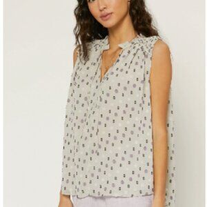 NWOT - Current Air - DOT JACQUARD SMOCKED TOP FOG GREY MULTI / S
